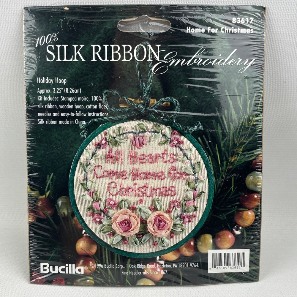 Bucilla Home For Christmas Silk Ribbon Embroidery Kit 83617 Holiday Hoop 3.25"